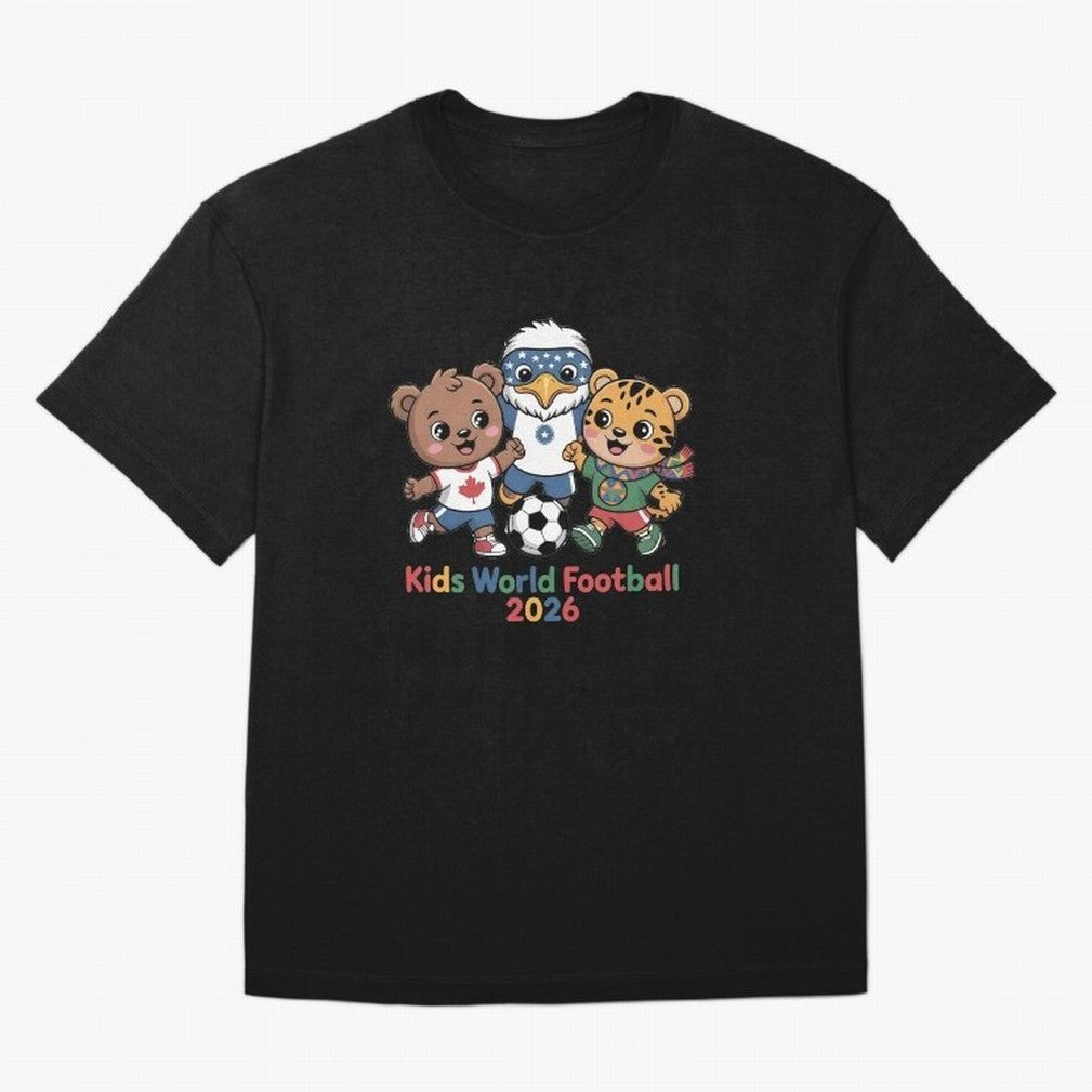 Kids World Football Friends 2026 ¨C Cute Cartoon Soccer Characters for Children Oversized T-Shirt Turn Every Weekend Toward Match Day Hype around FIFA World Cup 2026 USA Canada Mexico, Mbappe, Argentina, Football History, Final Match Energy, Crowd