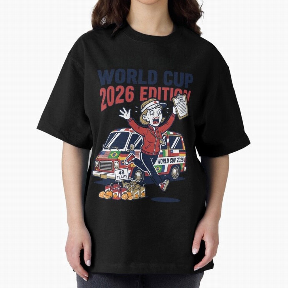 Soccer Mom ¡ª World Cup 2026 Edition V2 Oversized T-Shirt Carry the Dream of Global Football Passion for FIFA World Cup 2026 Group Stage, with Haaland, Argentina, Championship Spirit, Famous Goals, Roaring Crowds and International Football Unity;