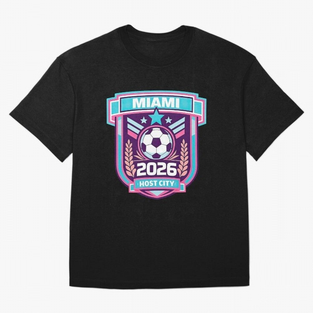 Miami 2026 Host City Emblem Welcoming the World Cup Oversized T-Shirt Celebrate FIFA World Cup 2026 USA Canada Mexico Spirit, Capturing England, Messi, CR7 and Mbappe, Stadium Chants, National Pride, Trophy Dreams and Unforgettable Football