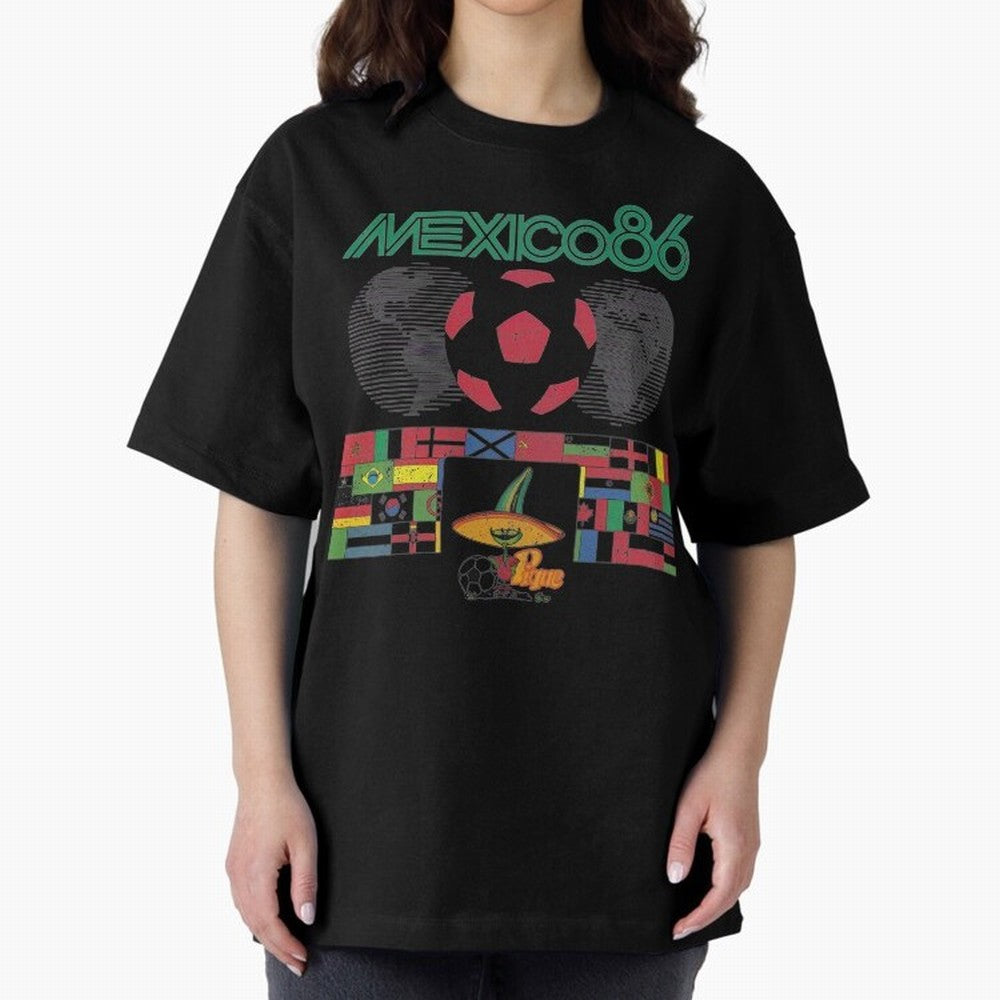 MEXICO-86-WORLD-CUP-T-SHIRT Oversized T-Shirt Celebrate Football Heritage in FIFA World Cup 2026 USA Canada Mexico Highlighting Neymar, Spain Energy, Classic Soccer Heritage, Championship Pressure, Fan Loyalty and International Pride; Perfect for