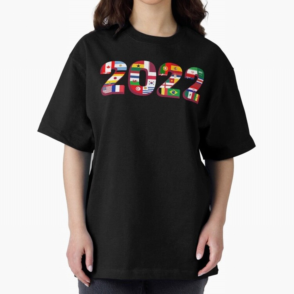 Flags of the 32 Teams that Played in Qatar in 2022 for Football Fans Oversized T-Shirt Showcase FIFA World Cup 2026 USA Canada Mexico Spirit, Capturing Portugal, Spain and Germany, Neymar, Vintage Soccer Flavor, Modern Football Stars, National