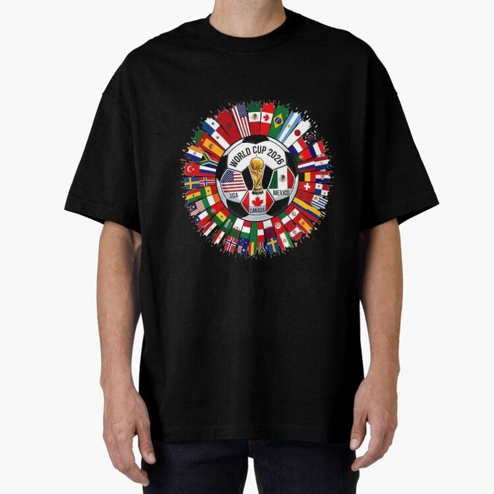 USA Canada Mexico 2026 Football Celebration Fan Art Oversized T-Shirt Embrace Global Football Passion for FIFA World Cup 2026 Group Stage, Featuring Cristiano Ronaldo, Argentina, Worldwide Fan Energy, Dramatic Goals, Stadium Lights and Championship