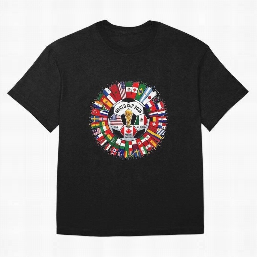 USA Canada Mexico 2026 Football Celebration Fan Art Oversized T-Shirt Embrace Global Football Passion for FIFA World Cup 2026 Group Stage, Featuring Cristiano Ronaldo, Argentina, Worldwide Fan Energy, Dramatic Goals, Stadium Lights and Championship