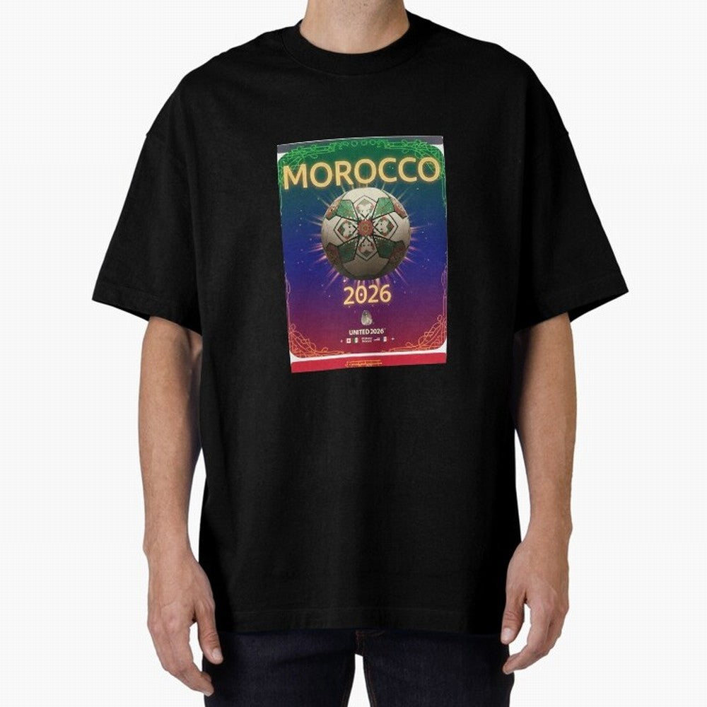 Morocco 2026 World Cup - Traditional Zellige Football Oversized T-Shirt Bring World Football Passion into Match Day Hype around FIFA World Cup 2026, Cristiano Ronaldo, Argentina and Brazil, Football History, Final Match Energy, Crowd Noise and Once