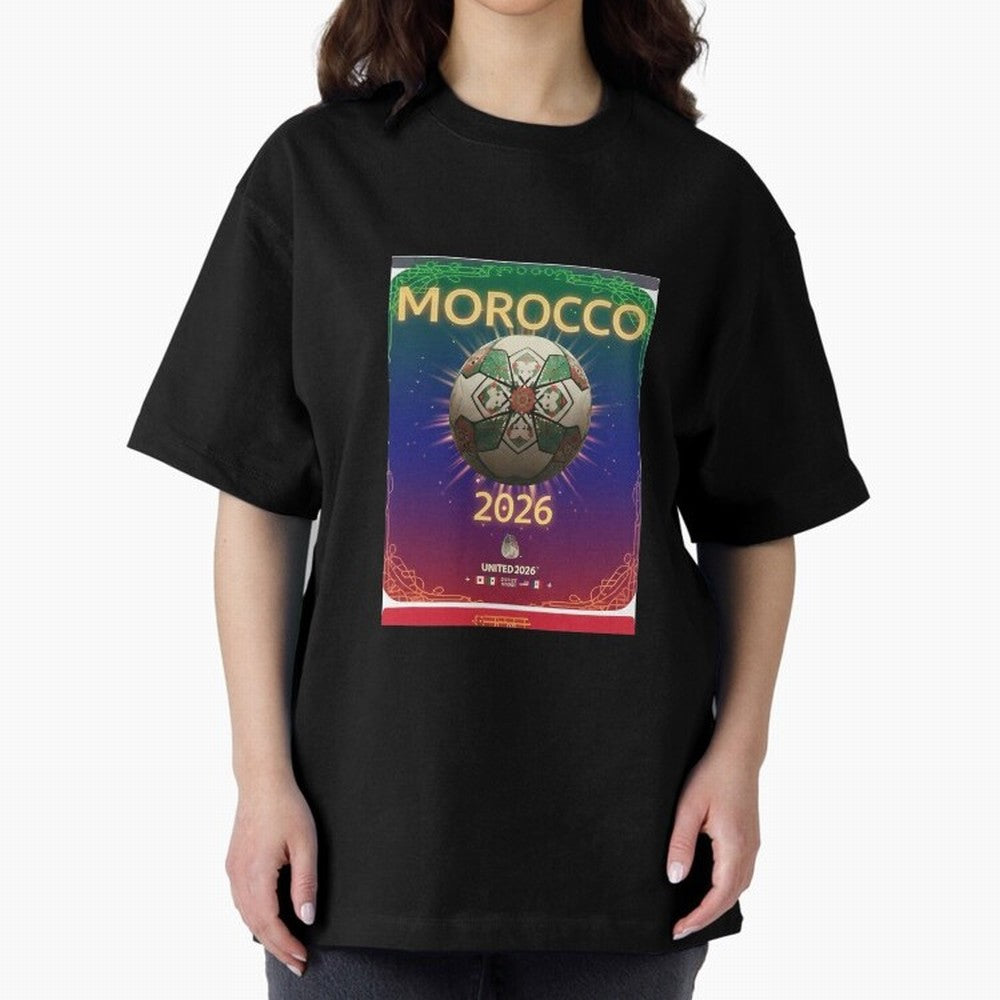 Morocco 2026 World Cup - Traditional Zellige Football Oversized T-Shirt Bring World Football Passion into Match Day Hype around FIFA World Cup 2026, Cristiano Ronaldo, Argentina and Brazil, Football History, Final Match Energy, Crowd Noise and Once