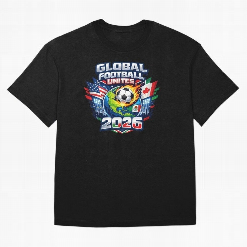 Global Football Unites 2026 USA Canada Mexico Oversized T-Shirt Celebrate National Team Dreams in FIFA World Cup 2026 Spirit, with France, Messi, Vintage Soccer Flavor, Modern Football Stars, National Flags and Final Night Emotion; Made for