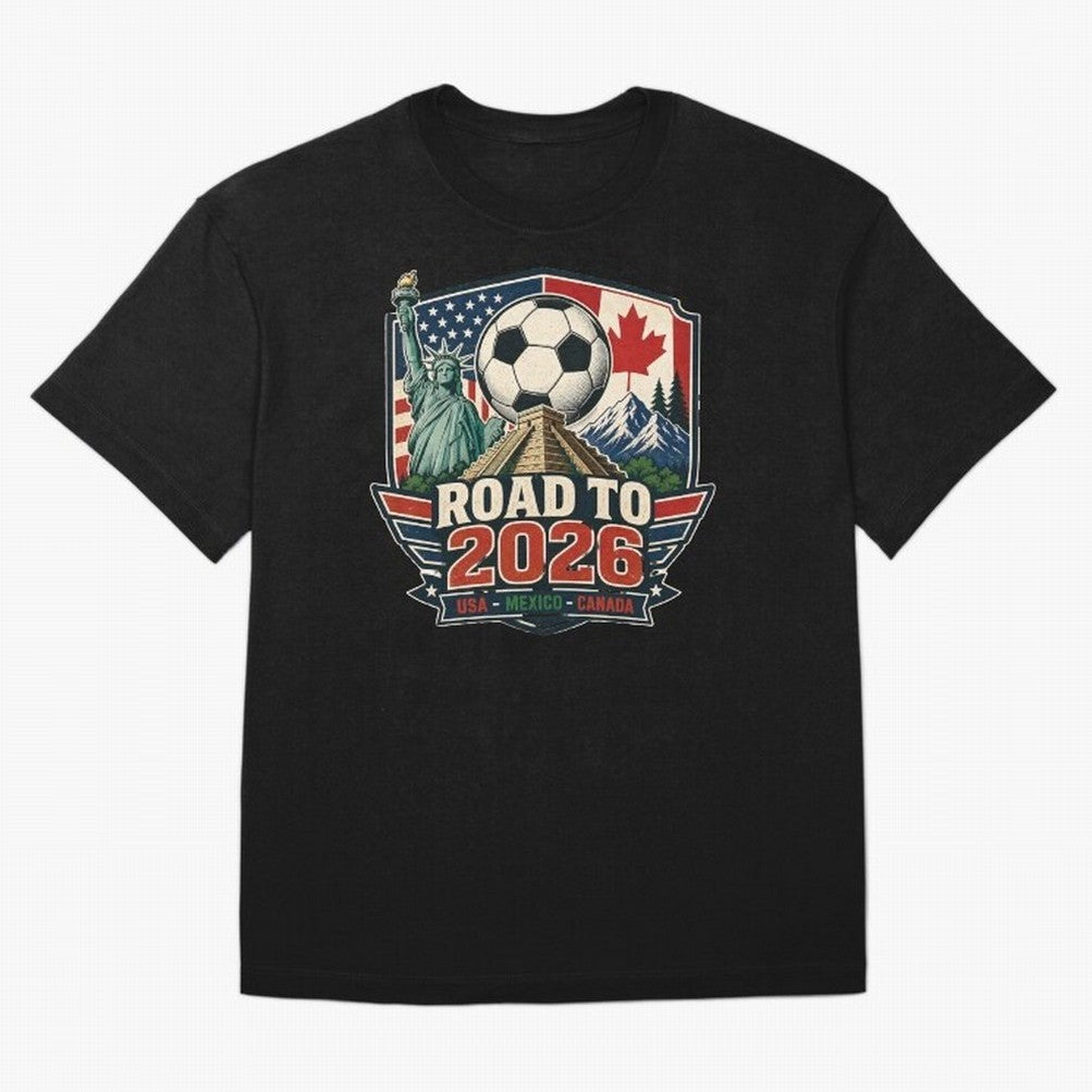 Road to 2026 USA Mexico Canada Soccer Design Oversized T-Shirt Bring Match Day Fire to FIFA World Cup 2026 Group Stage Spirit, Featuring Argentina and Brazil, Mbappe, Match Day Excitement, Supporter Culture, Golden Goals and Global Football