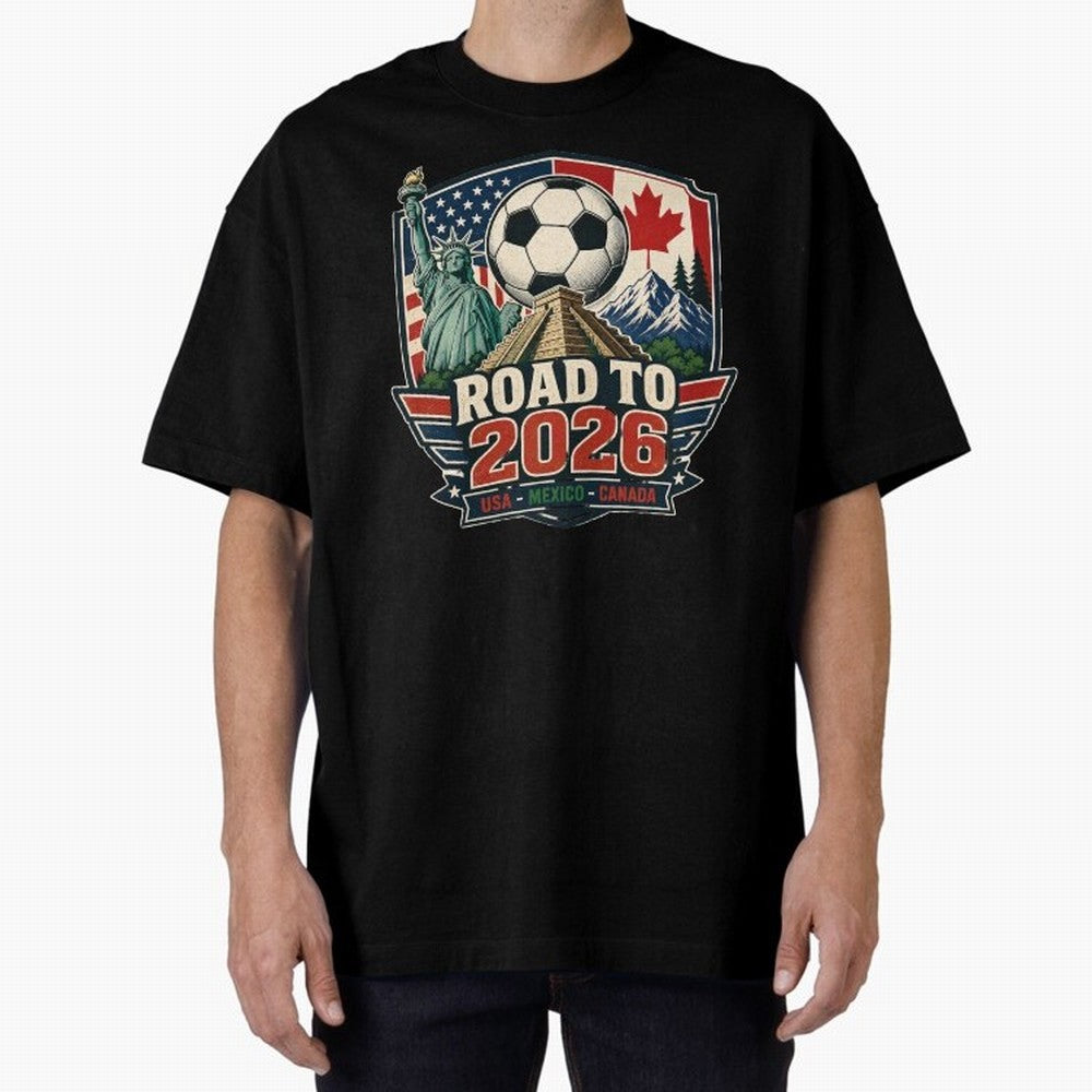 Road to 2026 USA Mexico Canada Soccer Design Oversized T-Shirt Bring Match Day Fire to FIFA World Cup 2026 Group Stage Spirit, Featuring Argentina and Brazil, Mbappe, Match Day Excitement, Supporter Culture, Golden Goals and Global Football
