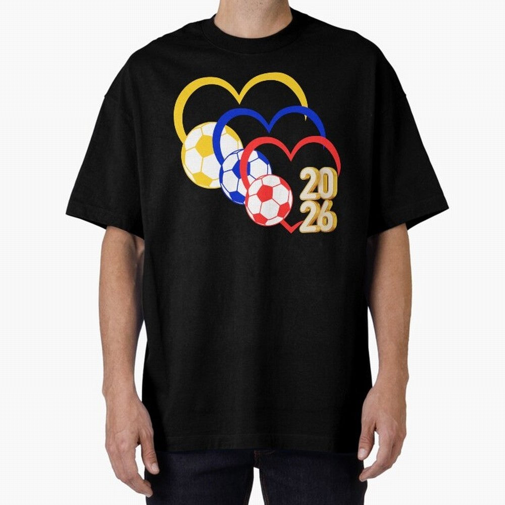 Football 2026 Hearts Colombia Sports Design Oversized T-Shirt Support the Legends of Global Football Passion for FIFA World Cup 2026 Group Stage, Centered on Cristiano Ronaldo, Haaland and CR7, England and Germany, Championship Spirit, Famous
