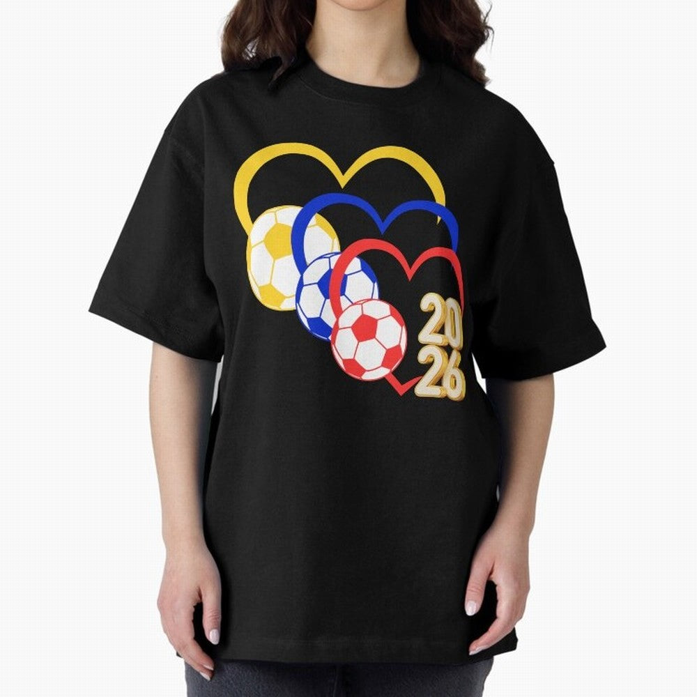 Football 2026 Hearts Colombia Sports Design Oversized T-Shirt Support the Legends of Global Football Passion for FIFA World Cup 2026 Group Stage, Centered on Cristiano Ronaldo, Haaland and CR7, England and Germany, Championship Spirit, Famous