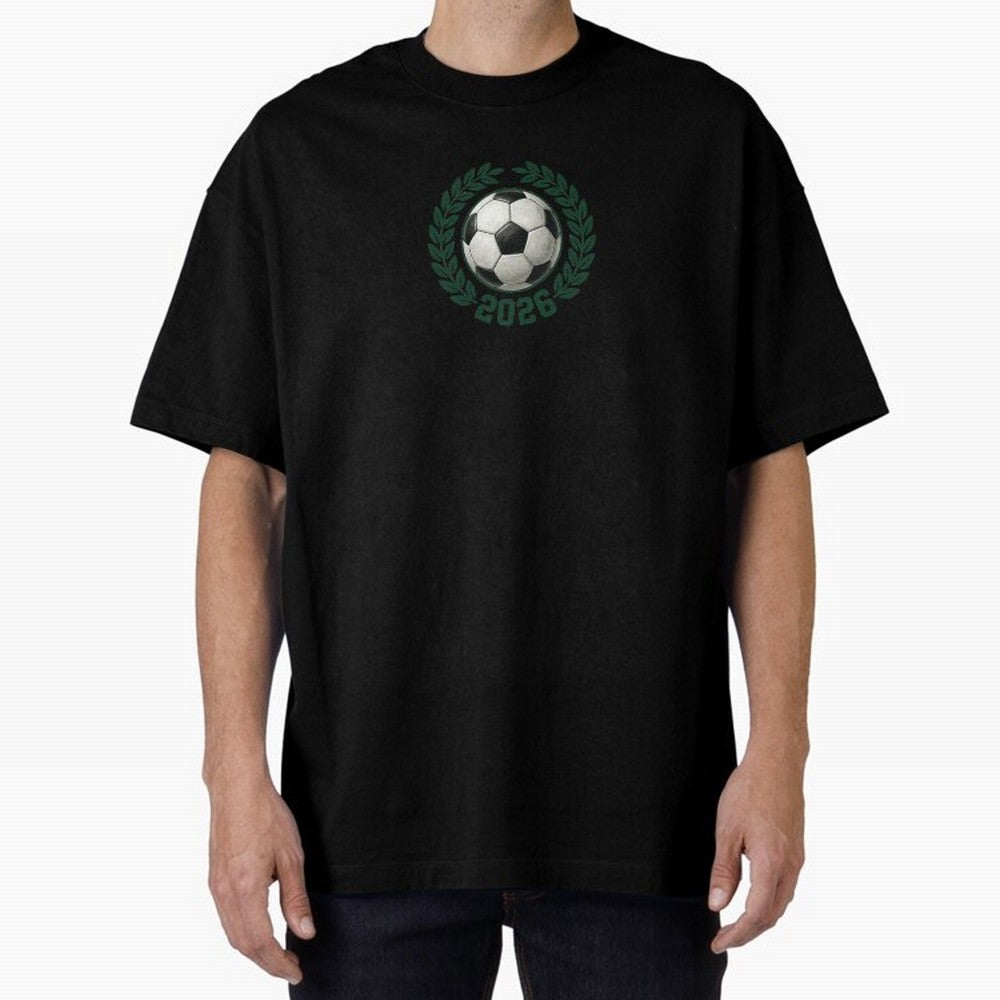 Retro Soccer 2026 Varsity Laurel Wreath Graphic Oversized T-Shirt Enjoy the Biggest Football Party of FIFA World Cup 2026 Group Stage Filled with Messi, England Energy, Global Supporter Spirit, Legendary Goals, National Colors and Tournament