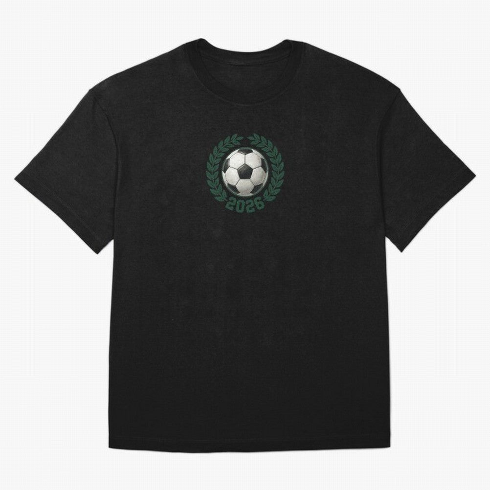 Retro Soccer 2026 Varsity Laurel Wreath Graphic Oversized T-Shirt Enjoy the Biggest Football Party of FIFA World Cup 2026 Group Stage Filled with Messi, England Energy, Global Supporter Spirit, Legendary Goals, National Colors and Tournament