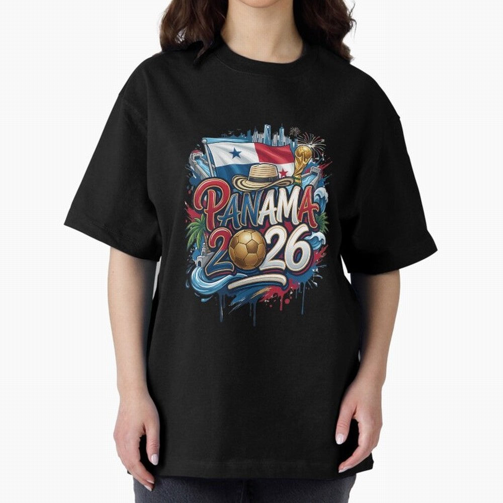 Panama World Cup 2026 Football Legacy Oversized T-Shirt Turn Up for Global Football Passion for FIFA World Cup 2026 USA Canada Mexico, Featuring Messi, Neymar and Mbappe, Spain and Netherlands, Goal Celebration Energy, Supporter Heritage, Football