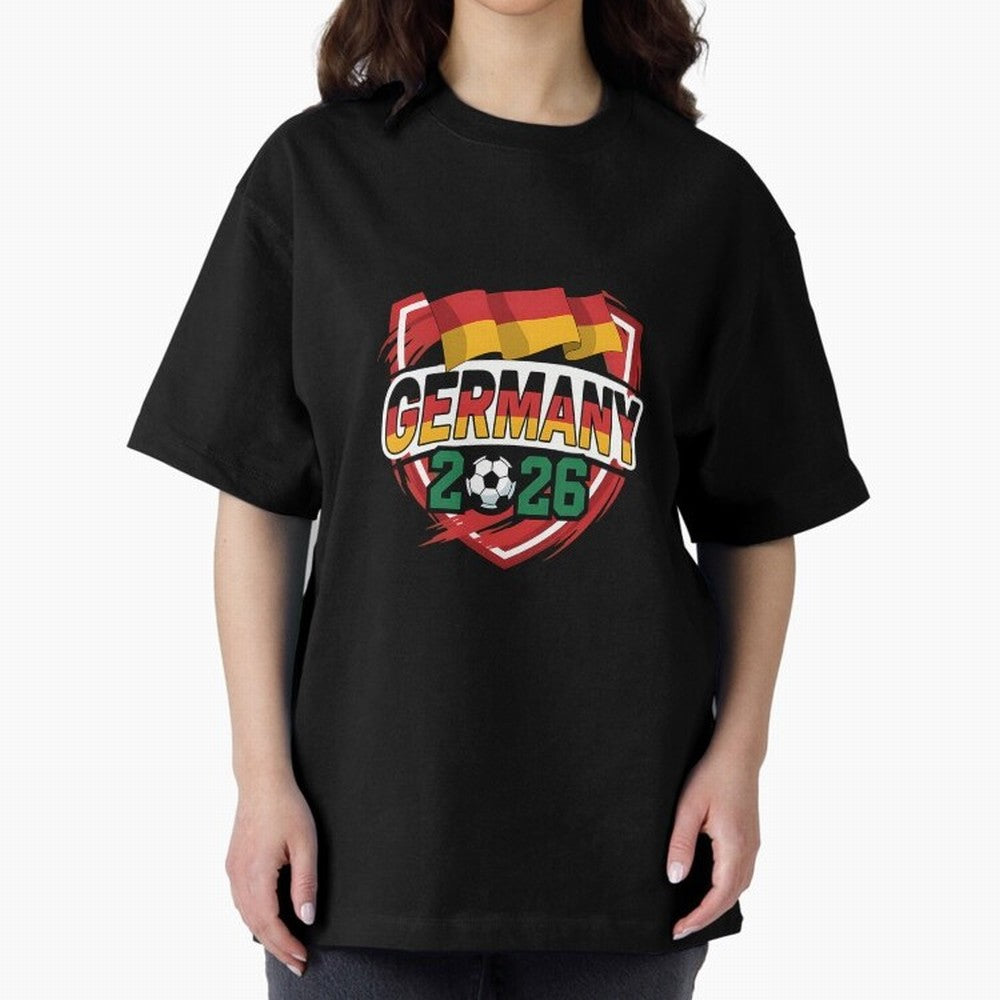 Germany World Cup 2026 Germany Football Oversized T-Shirt Remember Iconic Moments from FIFA World Cup 2026 Spirit, Connected to Spain, Cristiano Ronaldo, Vintage Soccer Flavor, Modern Football Stars, National Flags and Final Night Emotion; Created