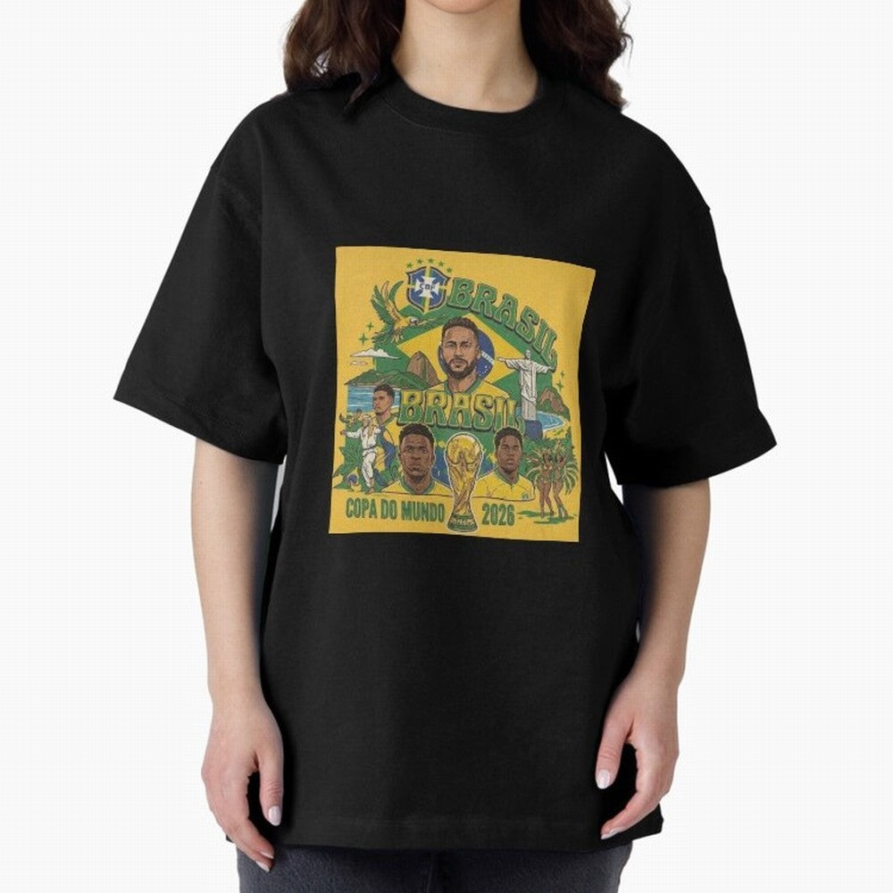 Brazil Football 2026 ¨C Retro World Cup Fan Art Oversized T-Shirt Back the Journey through Global Football Passion for FIFA World Cup 2026 Group Stage, Connected to CR7 and Messi, Germany, Match Day Excitement, Supporter Culture, Golden Goals and