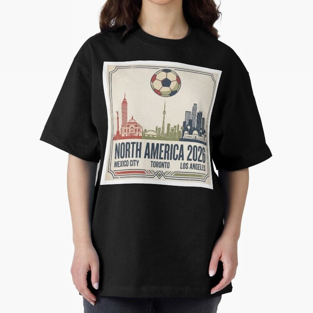 Retro North America 2026 Soccer Vintage Graphic Oversized T-Shirt Feel International Energy from FIFA World Cup 2026 Inspired by Mbappe, Spain Energy, Soccer Culture, Superstar Moments, National Team Dreams and Competitive Fire; Great for Watch