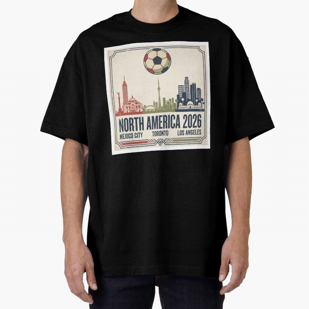 Retro North America 2026 Soccer Vintage Graphic Oversized T-Shirt Feel International Energy from FIFA World Cup 2026 Inspired by Mbappe, Spain Energy, Soccer Culture, Superstar Moments, National Team Dreams and Competitive Fire; Great for Watch