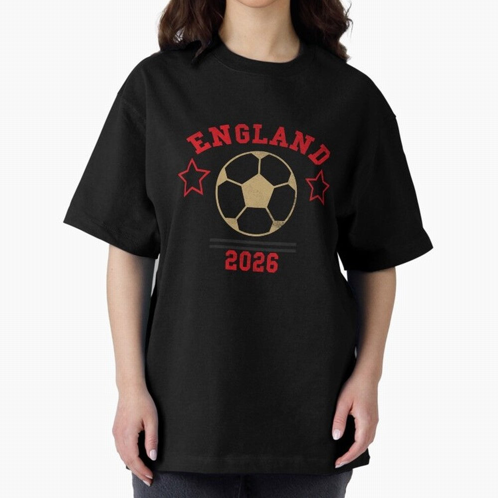 England ¡ª Vintage Soccer Tee Oversized T-Shirt Honor Champions and Dreams in Global Football Passion for FIFA World Cup 2026, Centered on Haaland and Mbappe, Brazil, Championship Spirit, Famous Goals, Roaring Crowds and International Football