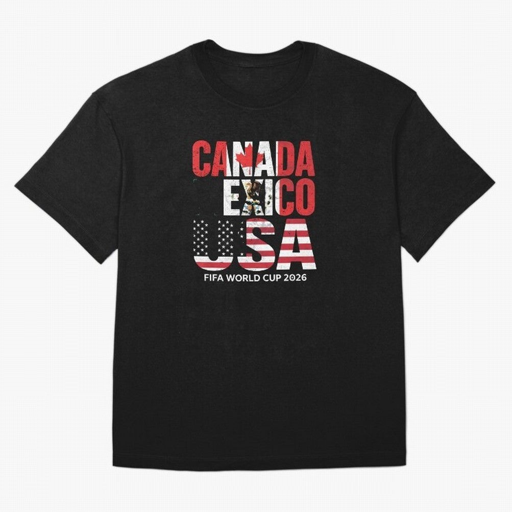 United 2026 World Cup - Canada, Mexico, USA Flags T-Shirt_83138002 Oversized T-Shirt Feel the Roar of FIFA World Cup 2026 Group Stage for Fans of Neymar, Haaland and Cristiano Ronaldo and Brazil, Portugal and Argentina, Bringing Football Festival