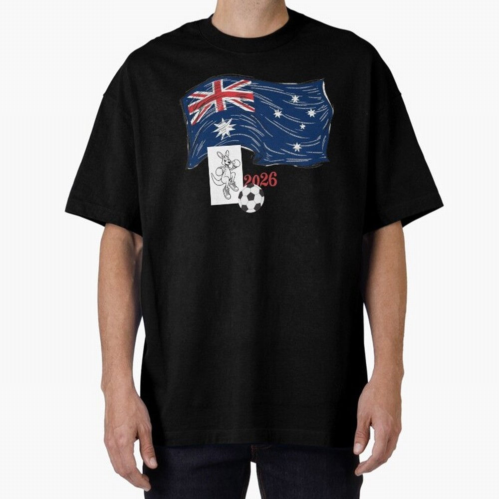Australia 2026 Soccer Pride - Boxing Kangaroo & Dynamic Waving Flag. Oversized T-Shirt Celebrate Global Passion for FIFA World Cup 2026 USA Canada Mexico Highlighting Haaland, England and Germany Energy, Soccer Culture, Superstar Moments, National