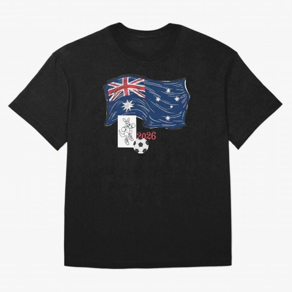 Australia 2026 Soccer Pride - Boxing Kangaroo & Dynamic Waving Flag. Oversized T-Shirt Celebrate Global Passion for FIFA World Cup 2026 USA Canada Mexico Highlighting Haaland, England and Germany Energy, Soccer Culture, Superstar Moments, National