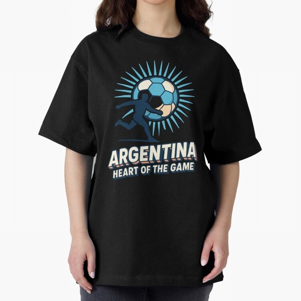 Argentina Heart of the Game ¨C Retro Soccer Fan Design Oversized T-Shirt Celebrate Every Goal in FIFA World Cup 2026 Built around Cristiano Ronaldo, England, France and Netherlands Energy, Fan Favorite Moments, National Team Passion, Big Match