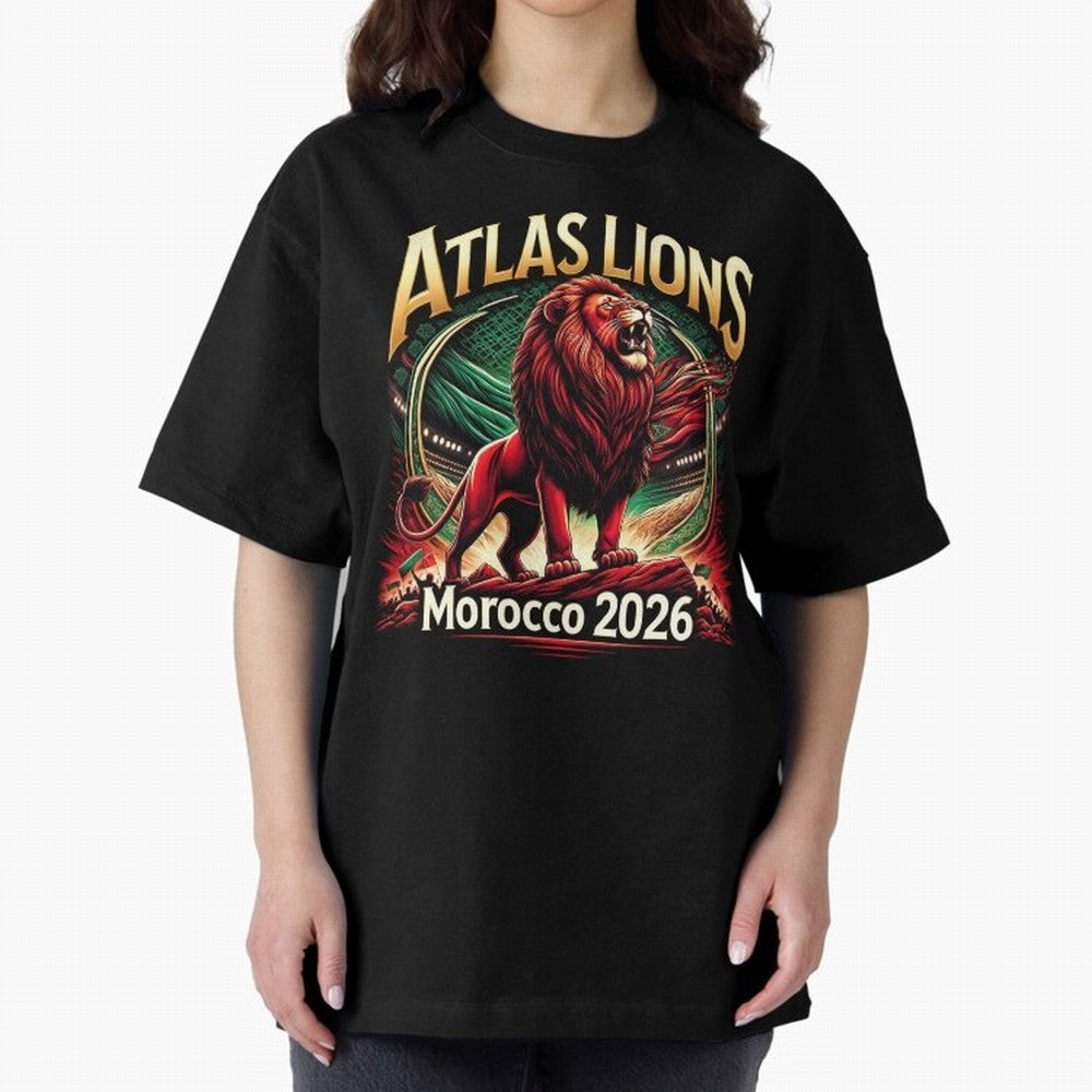 Morocco Football - World Cup 2026 Oversized T-Shirt Celebrate the Biggest Stage of FIFA World Cup 2026 USA Canada Mexico for Fans of CR7 and Messi and England, Bringing Championship Spirit, Famous Goals, Roaring Crowds and International Football