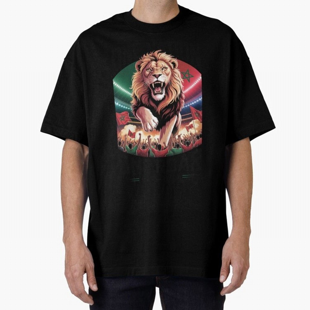 Morocco Football - One Nation, One Roar Oversized T-Shirt Carry National Pride through FIFA World Cup 2026 Spirit, Inspired by England, Messi, Sports Nostalgia, International Competition, Famous Players and Unforgettable Victories; Perfect for