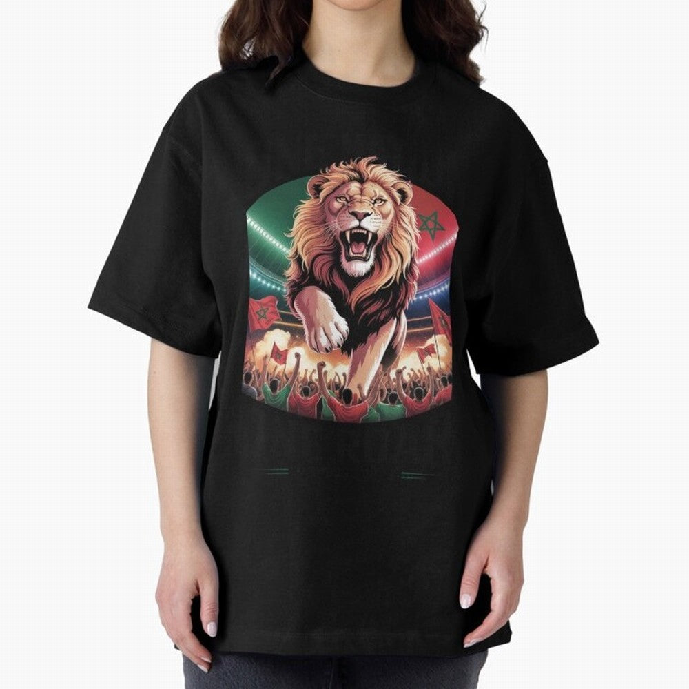 Morocco Football - One Nation, One Roar Oversized T-Shirt Carry National Pride through FIFA World Cup 2026 Spirit, Inspired by England, Messi, Sports Nostalgia, International Competition, Famous Players and Unforgettable Victories; Perfect for