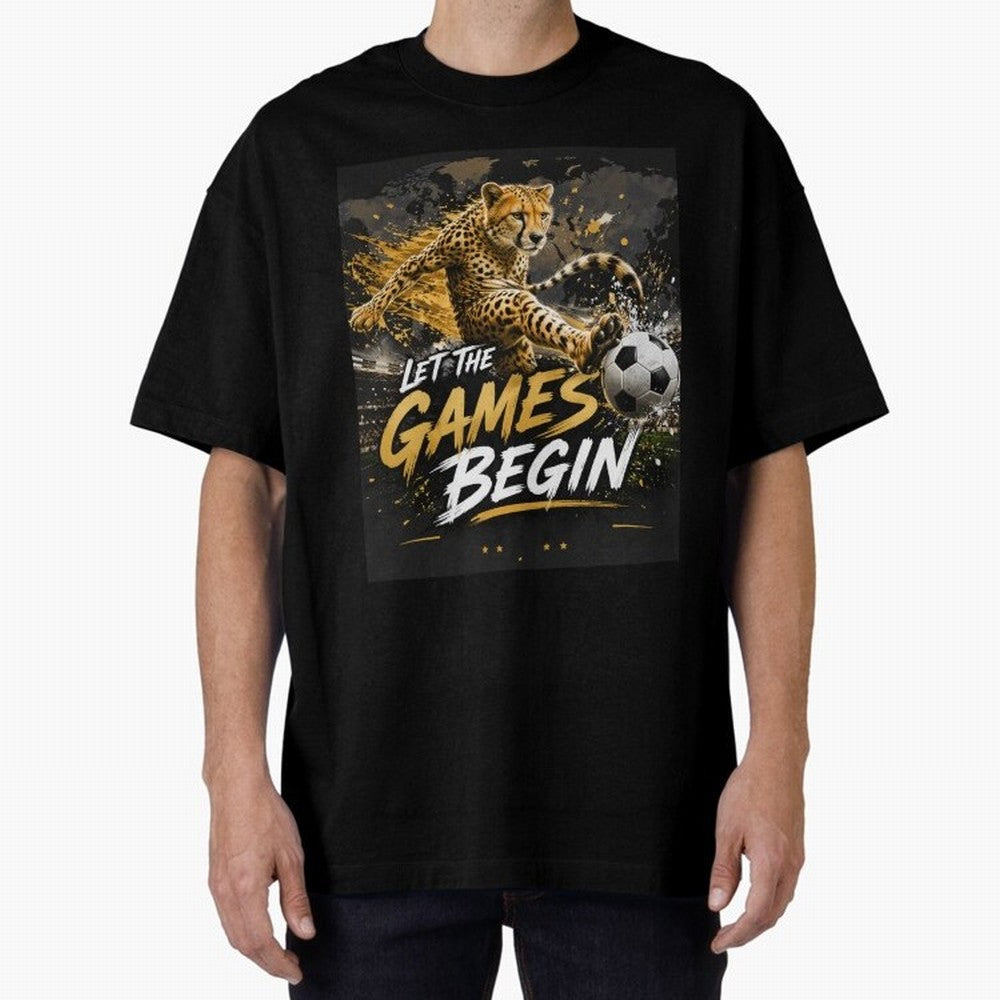 Let The Games Begin-World Cup Soccer @026 Oversized T-Shirt Represent FIFA World Cup 2026 Group Stage for Fans of Messi, CR7 and Mbappe and Spain, Bringing Tournament Hype, Historic Matchups, Family Viewing Parties and Global Sports Pride; Ideal