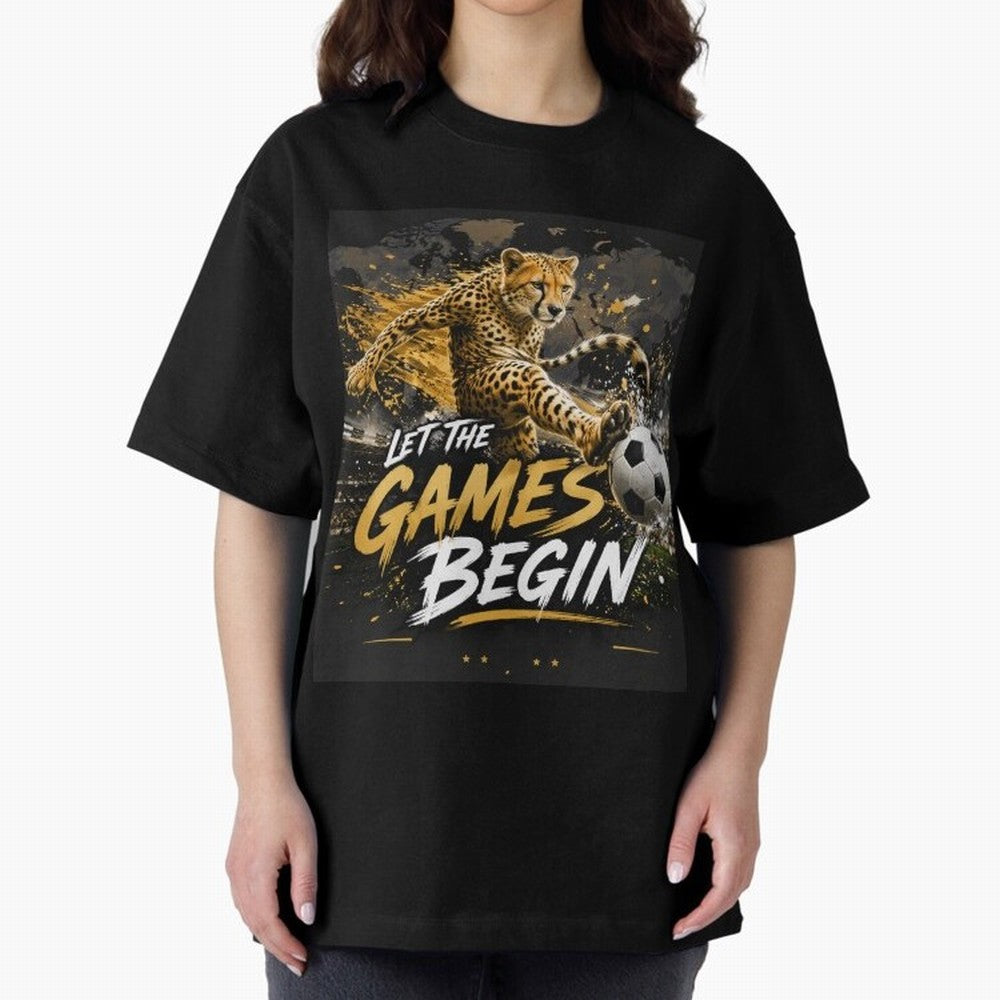 Let The Games Begin-World Cup Soccer @026 Oversized T-Shirt Represent FIFA World Cup 2026 Group Stage for Fans of Messi, CR7 and Mbappe and Spain, Bringing Tournament Hype, Historic Matchups, Family Viewing Parties and Global Sports Pride; Ideal