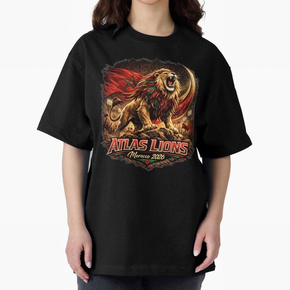 Morocco Football Fan - Atlas Lions Oversized T-Shirt Join FIFA World Cup 2026 Group Stage for Fans of CR7 and Portugal, Spain and Germany, Bringing Retro Football Energy, Iconic Rivalries, Trophy Chase Drama and Stadium Atmosphere; Perfect for