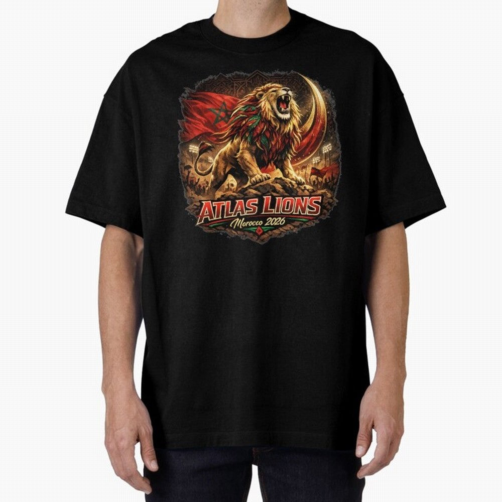 Morocco Football Fan - Atlas Lions Oversized T-Shirt Join FIFA World Cup 2026 Group Stage for Fans of CR7 and Portugal, Spain and Germany, Bringing Retro Football Energy, Iconic Rivalries, Trophy Chase Drama and Stadium Atmosphere; Perfect for