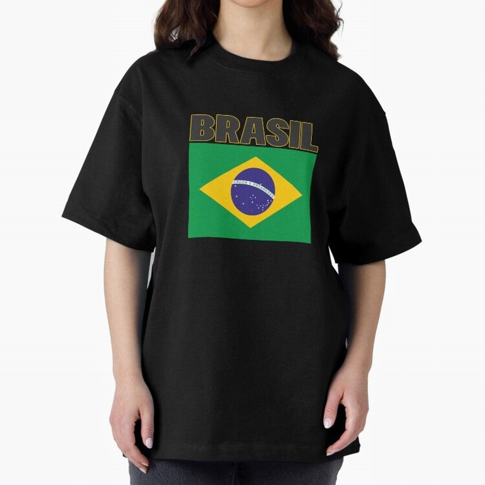Brasil Flag Oversized T-Shirt Spotlight the FIFA World Cup 2026 Journey through Messi, CR7 and Mbappe Highlights, England, France and Netherlands Pride, Football Passion, Legendary Performances, Festival Vibes and Supporter Community; Great for