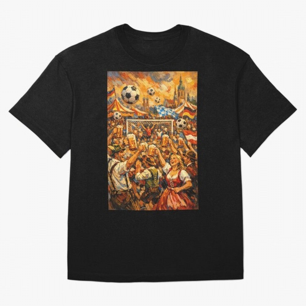 Festival Celebration with Soccer and Beer Oversized T-Shirt Celebrate the Stars of Global Football Passion for FIFA World Cup 2026 USA Canada Mexico, Inspired by Haaland, Spain, Vintage Soccer Flavor, Modern Football Stars, National Flags and Final