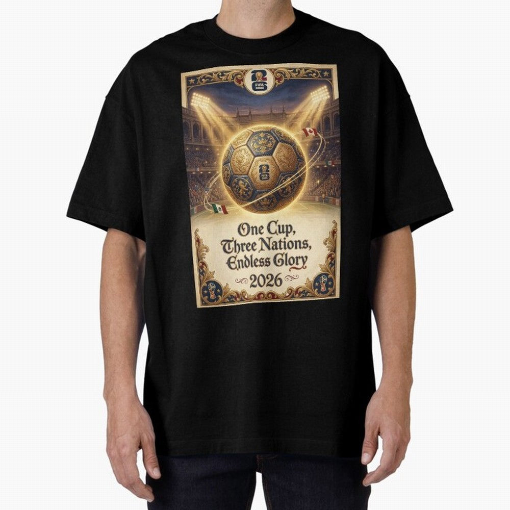 FIFA World Cup 2026 Poster Oversized T-Shirt Celebrate Classic Football Spirit in Match Day Hype around FIFA World Cup 2026, CR7, Argentina and Brazil, Football History, Final Match Energy, Crowd Noise and Once in a Lifetime Moments; Created for