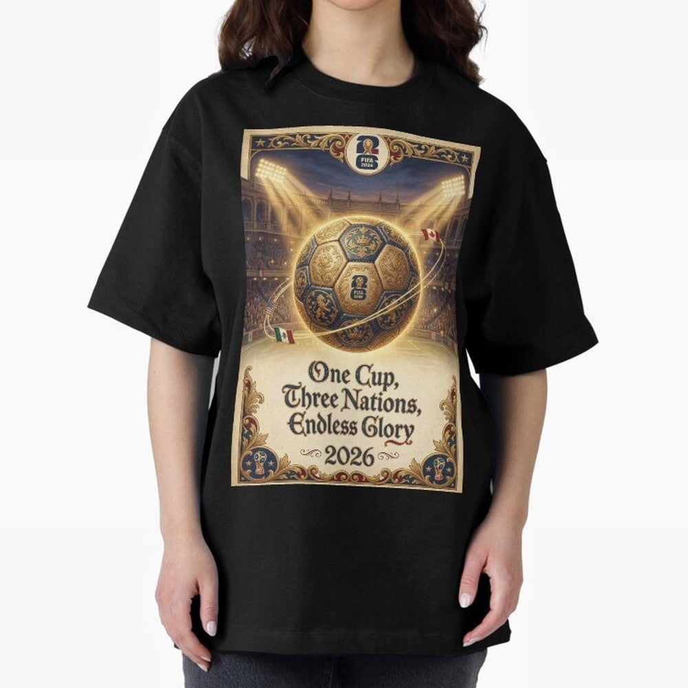 FIFA World Cup 2026 Poster Oversized T-Shirt Celebrate Classic Football Spirit in Match Day Hype around FIFA World Cup 2026, CR7, Argentina and Brazil, Football History, Final Match Energy, Crowd Noise and Once in a Lifetime Moments; Created for