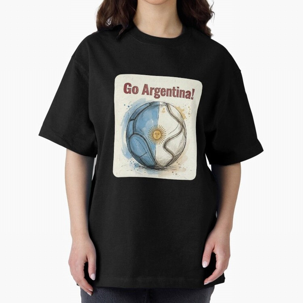 Go Argentina Soccer Ball Flag | Argentinian Football Fan Graphic Tee Oversized T-Shirt Bring Supporter Culture to Match Day Hype around FIFA World Cup 2026 Group Stage, CR7, Argentina, Match Day Excitement, Supporter Culture, Golden Goals and