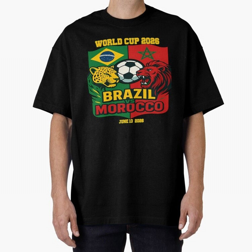 Brazil Vs Morocco June 13 2026 World Cup Soccer We Are Morocco Oversized T-Shirt Step into Match Day Hype around FIFA World Cup 2026 Group Stage, Cristiano Ronaldo, Haaland and CR7, Netherlands, Football History, Final Match Energy, Crowd Noise and