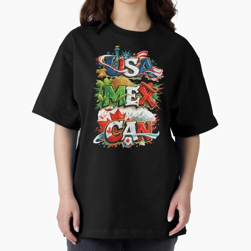 World Cup 2026 USA Canada Mexico Oversized T-Shirt Showcase FIFA World Cup 2026 USA Canada Mexico Spirit, Capturing Portugal, Spain and Germany, Neymar, Vintage Soccer Flavor, Modern Football Stars, National Flags and Final Night Emotion; Built for