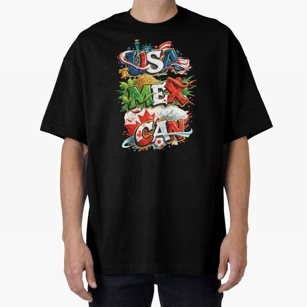 World Cup 2026 USA Canada Mexico Oversized T-Shirt Showcase FIFA World Cup 2026 USA Canada Mexico Spirit, Capturing Portugal, Spain and Germany, Neymar, Vintage Soccer Flavor, Modern Football Stars, National Flags and Final Night Emotion; Built for