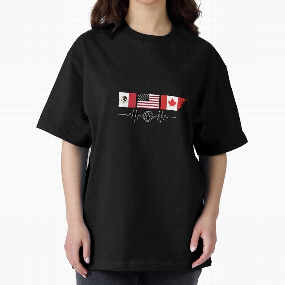 North America Soccer Heartbeat Flags 2026 Cup T-Shirt_82794888 Oversized T-Shirt Show Your Stadium Side during Match Day Hype around FIFA World Cup 2026, Messi, CR7 and Mbappe, Argentina and Brazil, Goal Celebration Energy, Supporter Heritage,