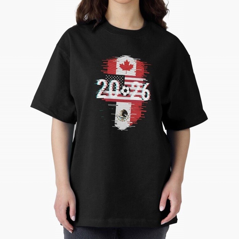 Glitched United 2026 - North America Emblem Cup T-Shirt_82794505 Oversized T-Shirt Carry National Pride through FIFA World Cup 2026 Spirit, Inspired by Portugal, Spain and Germany, Messi, CR7 and Mbappe, Stadium Memories, Football Loyalty,