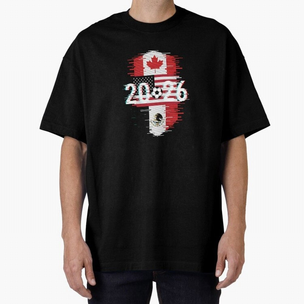 Glitched United 2026 - North America Emblem Cup T-Shirt_82794505 Oversized T-Shirt Carry National Pride through FIFA World Cup 2026 Spirit, Inspired by Portugal, Spain and Germany, Messi, CR7 and Mbappe, Stadium Memories, Football Loyalty,