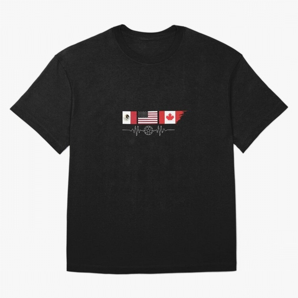 North America Soccer Heartbeat Flags 2026 Cup T-Shirt_82794888 Oversized T-Shirt Experience FIFA World Cup 2026 USA Canada Mexico for Fans of Cristiano Ronaldo, Haaland and CR7 and Spain and Netherlands, Bringing Goal Celebration Energy, Supporter