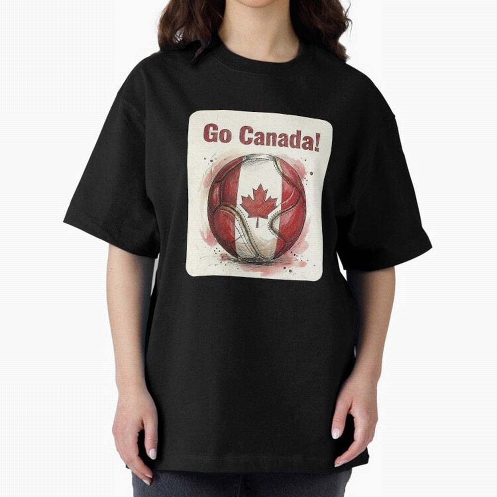 Go Canada Soccer Ball Flag | Canadian Football Fan Graphic Tee Oversized T-Shirt Carry National Pride through FIFA World Cup 2026 USA Canada Mexico Capturing Mbappe and Neymar, Spain Energy, Retro Football Energy, Iconic Rivalries, Trophy Chase
