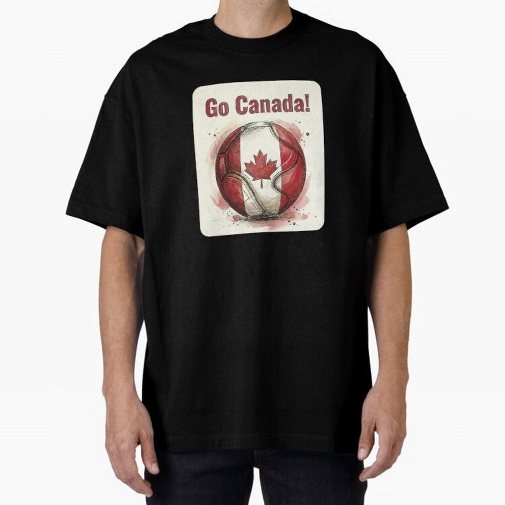 Go Canada Soccer Ball Flag | Canadian Football Fan Graphic Tee Oversized T-Shirt Carry National Pride through FIFA World Cup 2026 USA Canada Mexico Capturing Mbappe and Neymar, Spain Energy, Retro Football Energy, Iconic Rivalries, Trophy Chase