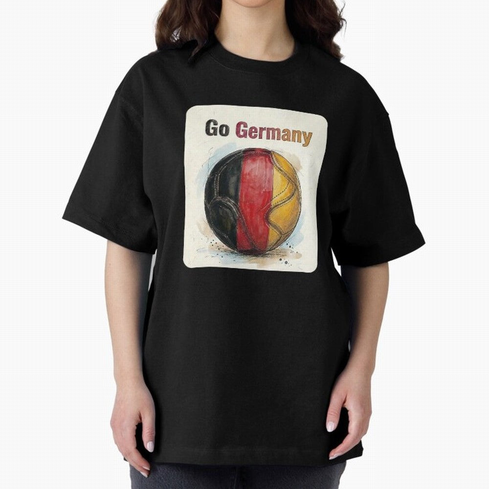 Go Germany Soccer Ball Flag | German Football Fan Graphic Tee Oversized T-Shirt Capture FIFA World Cup 2026 Spirit, Centered on Portugal, Haaland and Mbappe, Football History, Final Match Energy, Crowd Noise and Once in a Lifetime Moments; Created