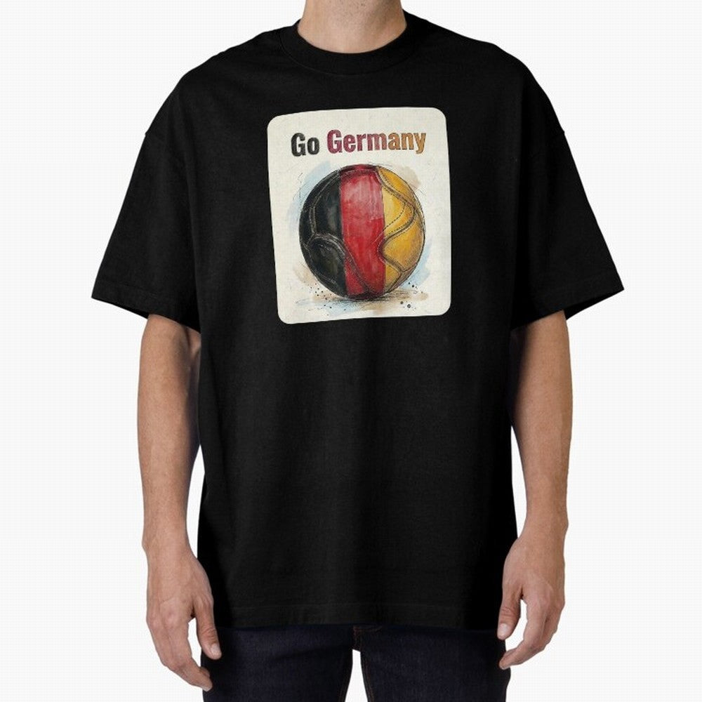 Go Germany Soccer Ball Flag | German Football Fan Graphic Tee Oversized T-Shirt Capture FIFA World Cup 2026 Spirit, Centered on Portugal, Haaland and Mbappe, Football History, Final Match Energy, Crowd Noise and Once in a Lifetime Moments; Created