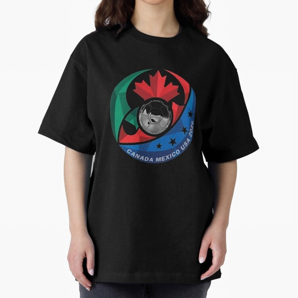 Canada Mexico USA 2026 Round Soccer Emblem Cup T-Shirt_83488590 Oversized T-Shirt Bring Home Match Day Hype around FIFA World Cup 2026 USA Canada Mexico, Messi, Neymar and Mbappe, England, France and Netherlands, Sports Nostalgia, International